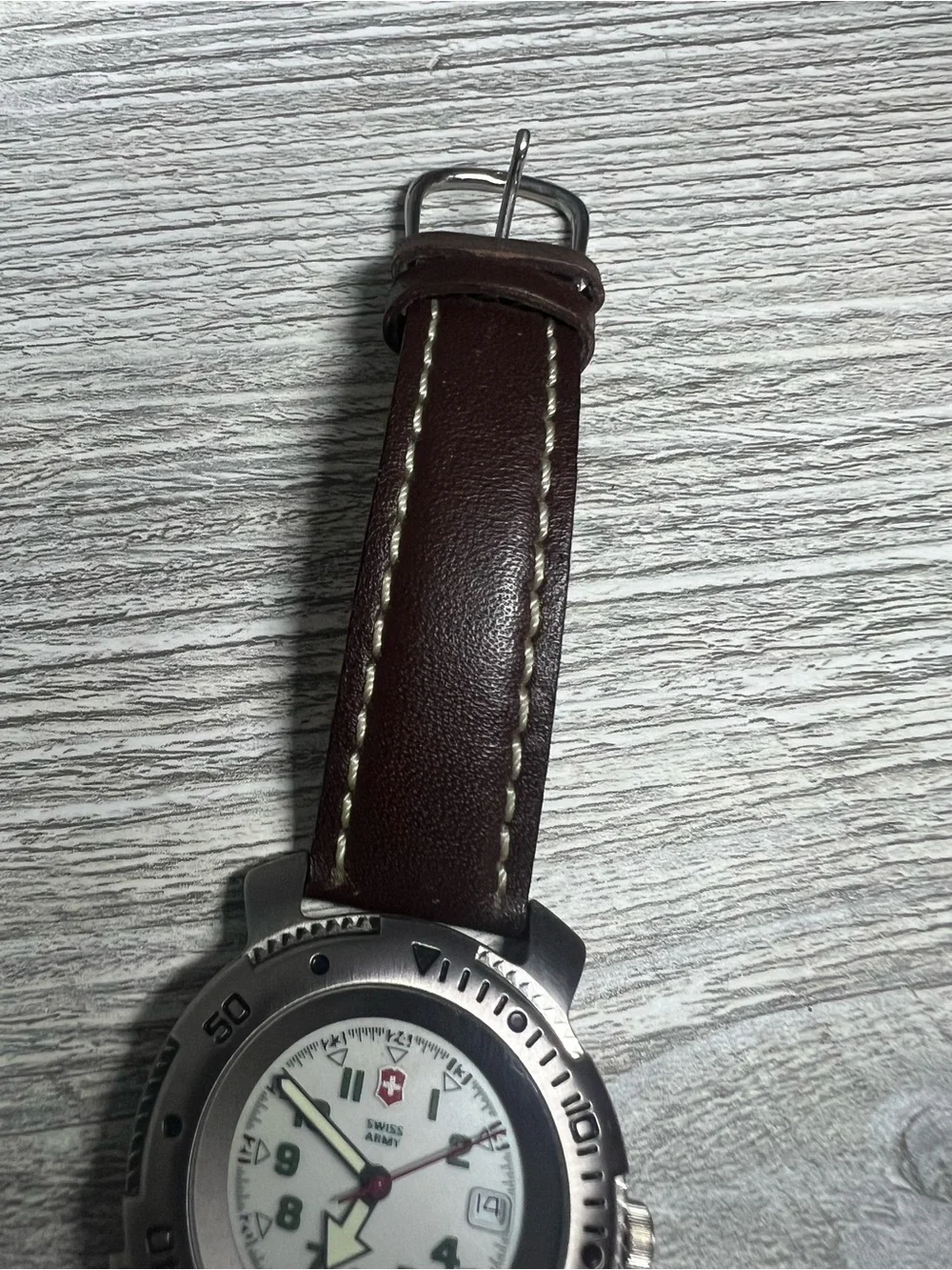 Swiss Army Watch with Brown Leather Strap - White Dial